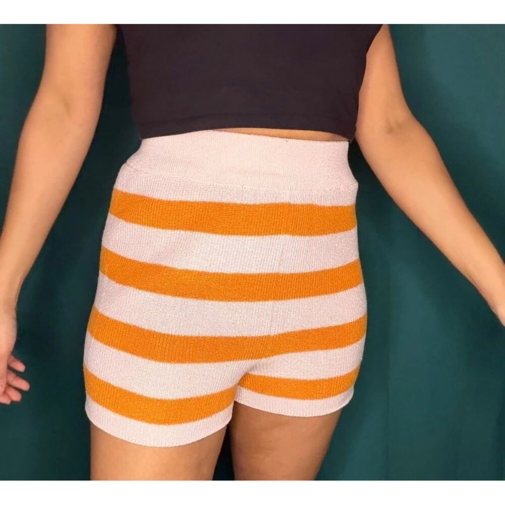 Pink and Orange Striped Knit Casual Shorts